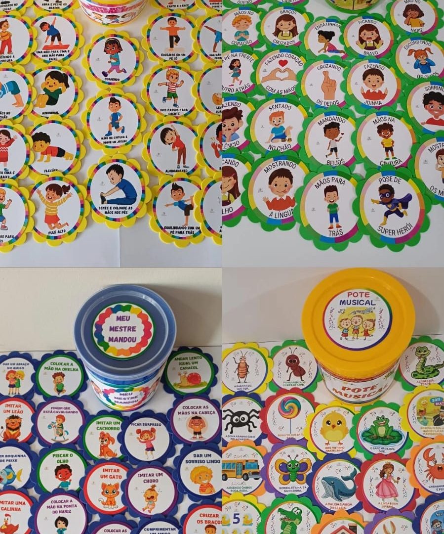 Combo 4 arquivos: Pote dos Movimentos, Estátua Divertida, Mestre Mandou e Lata Musical